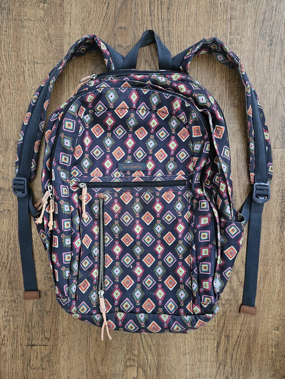 Ship Next Day! Vera Bradley Navy Backpack with Multicolor Diamond Print